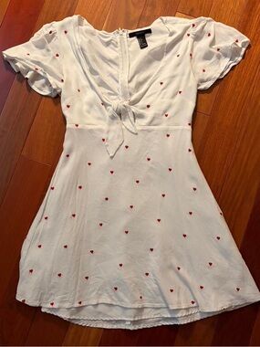 Forever 21 White Mini Dress with Red Heart Print